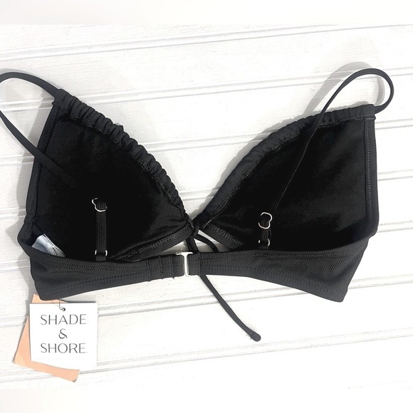 Shade & Shore Ribbed Bikini Swim Top Womens Small Black Adjustable Stretch NWT - Picture 2 of 8
